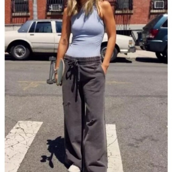 Arie Wide Leg Sweatpants Distressed Gray Small - Picture 2 of 9
